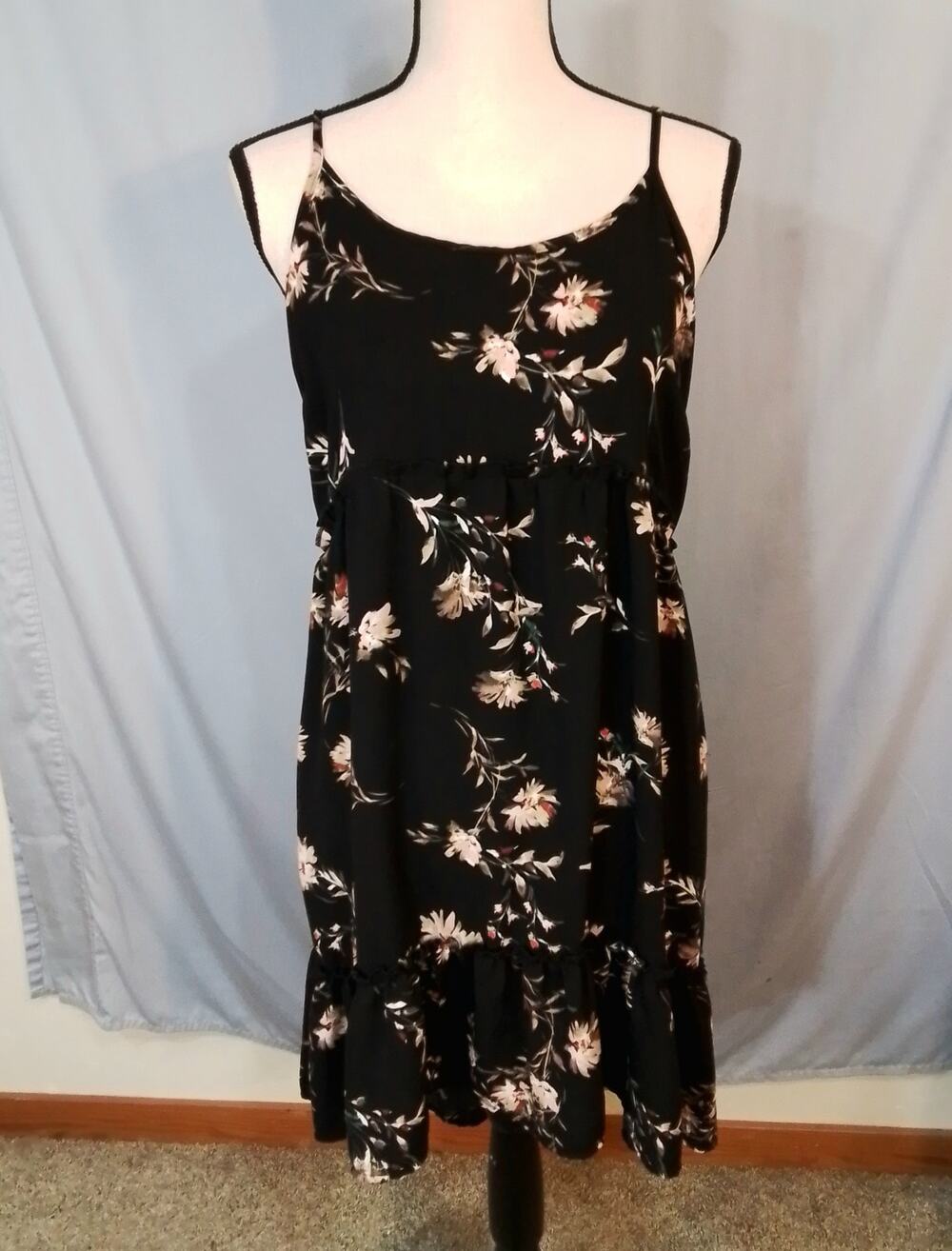 Xhilaration; Spaghetti strap dress, black with flowers